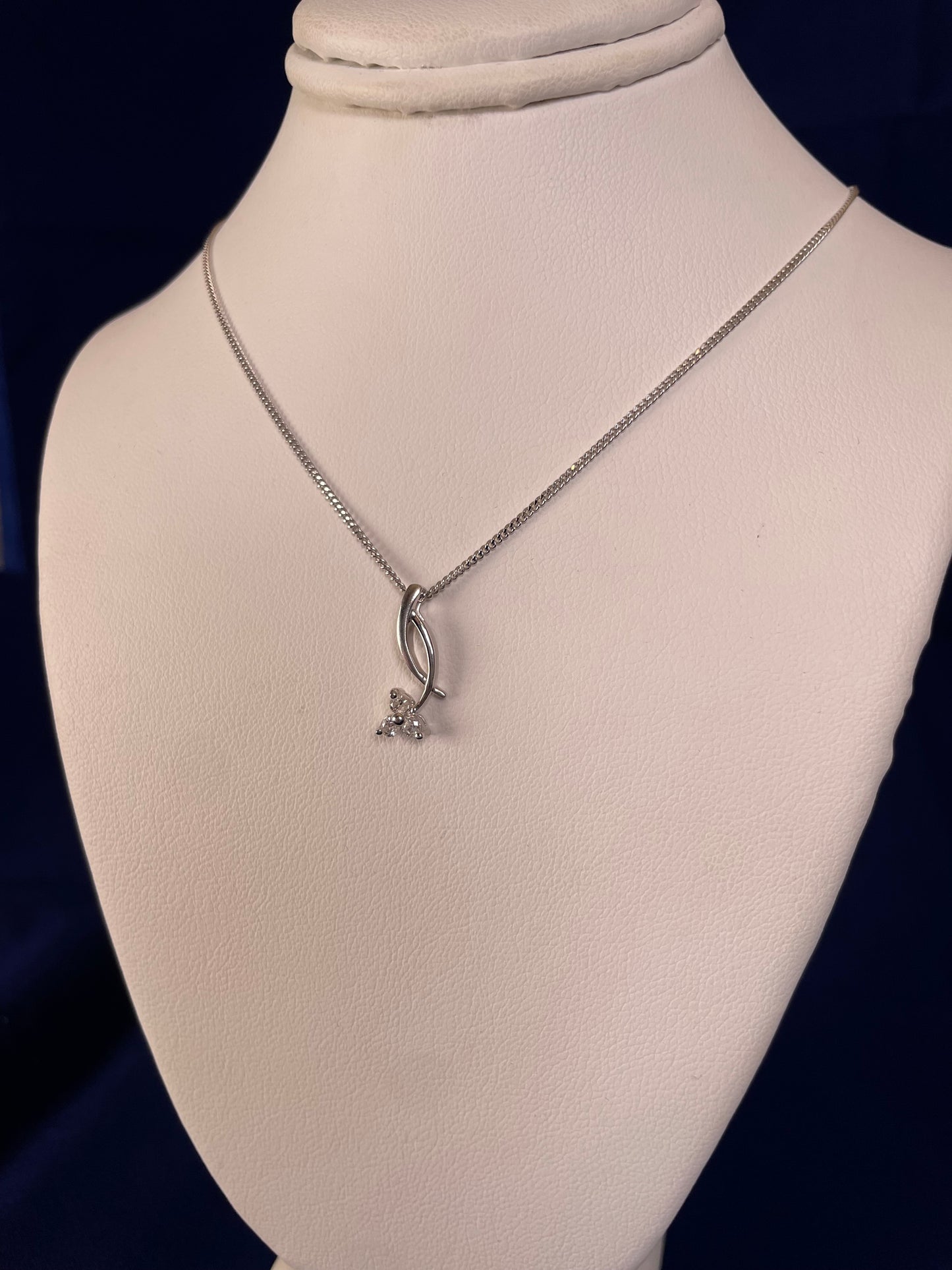 9ct White Gold Drop Pendant With Diamonds Necklace