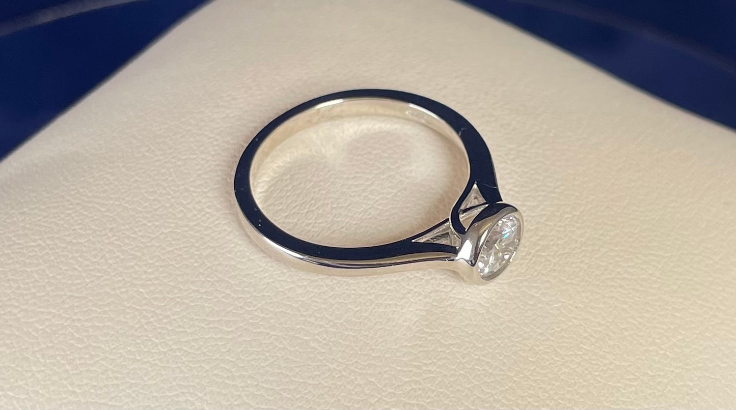 Rhodium-Plated Silver Round Cut Solitaire Cubic Zirconia Bezel Set