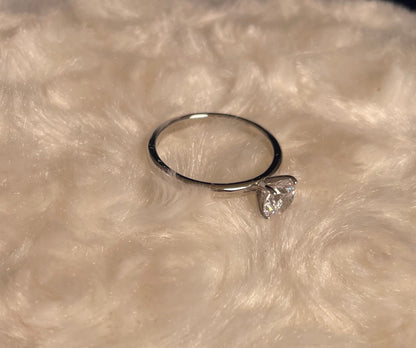 Rhodium-Plated Silver Brilliant Cut Cubic Zirconia Solitaire
