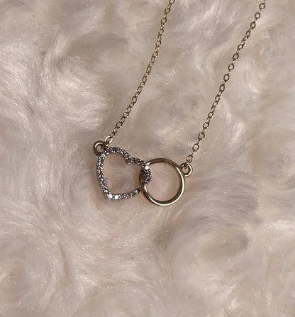 9ct Yellow Gold Diamond Set Heart with Interlocking Circle