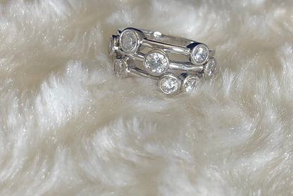 Silver Three Row Boodle Ring with Cubic Zirconias