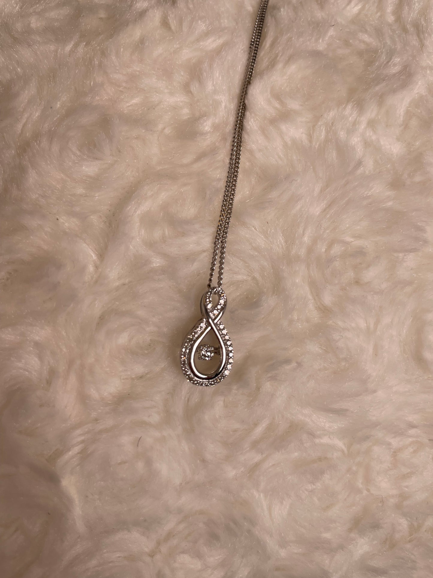 9ct White Gold Figure Eight Diamond Pendant Necklace