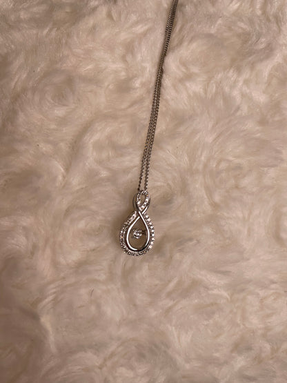 9ct White Gold Figure Eight Diamond Pendant Necklace