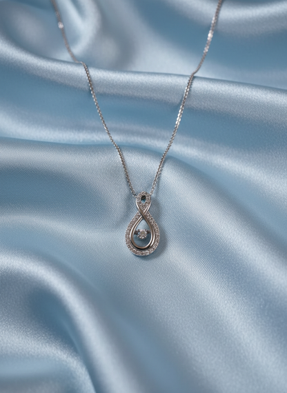 9ct White Gold Figure Eight Diamond Pendant Necklace