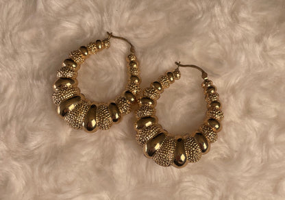 9ct Yellow Gold Patterned Loop Hoop Earrings