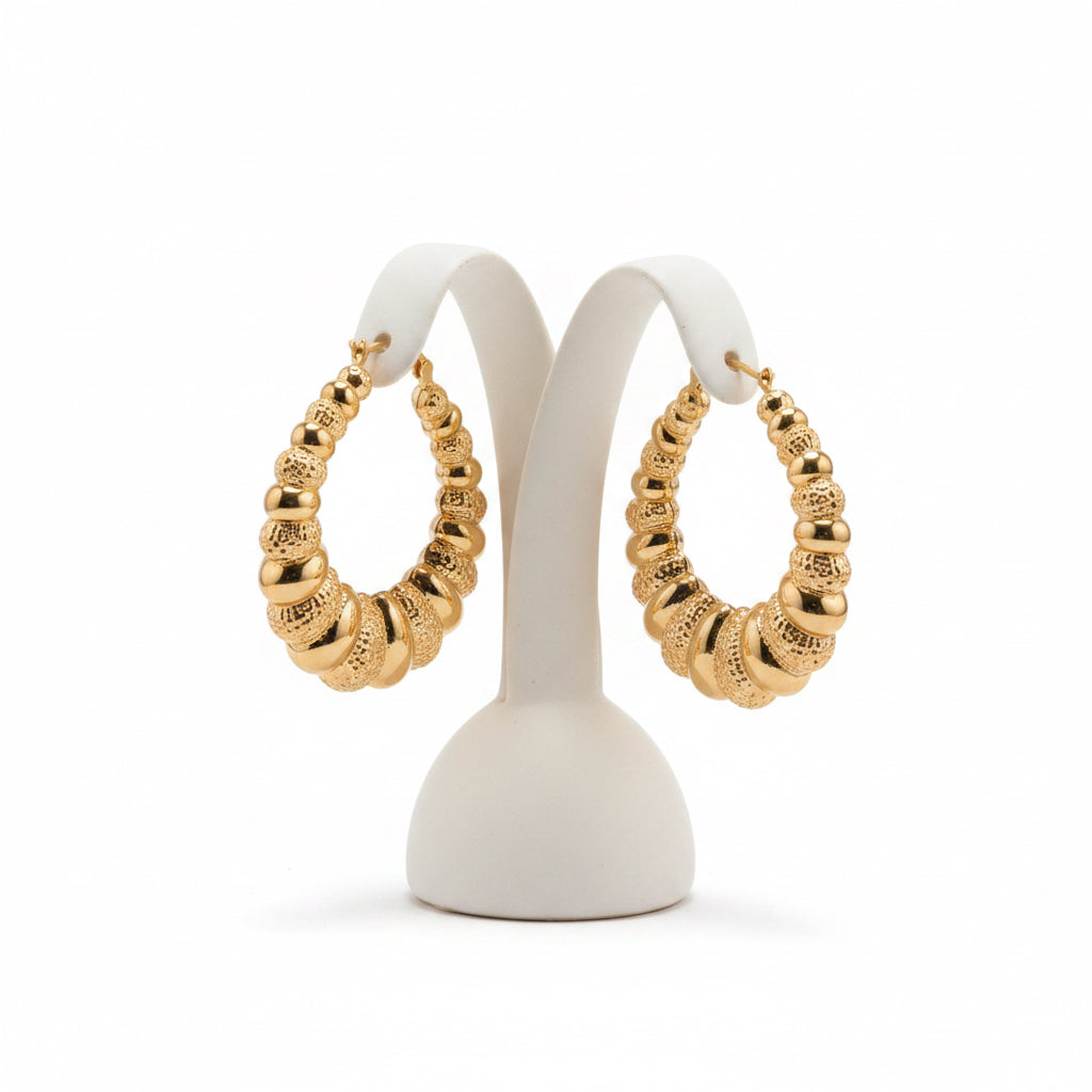 9ct Yellow Gold Patterned Loop Hoop Earrings