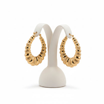9ct Yellow Gold Patterned Loop Hoop Earrings