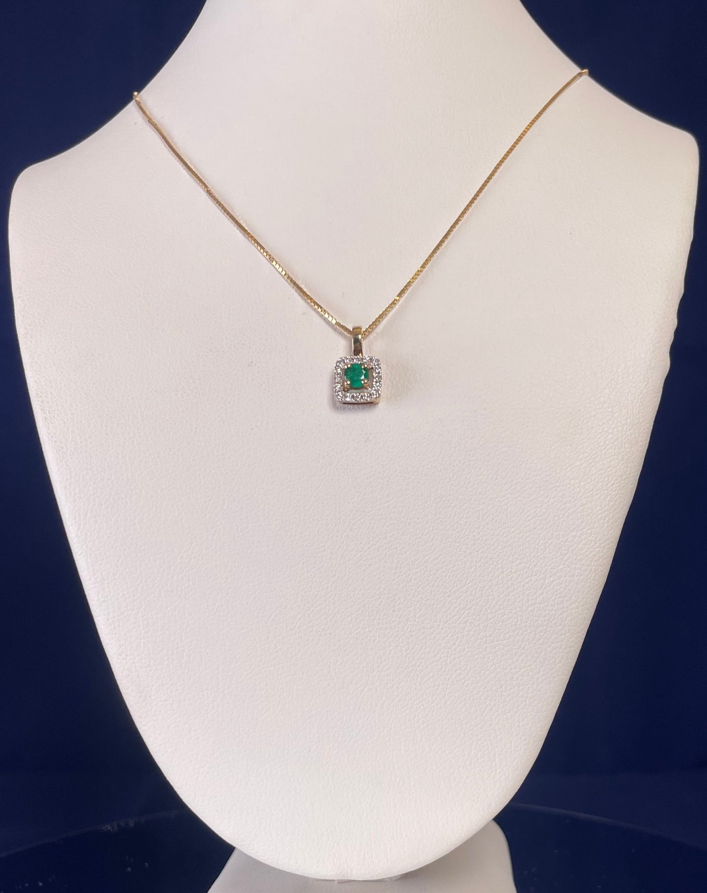 9ct Yellow Gold Emerald With Diamond Cluster Pendant Necklace