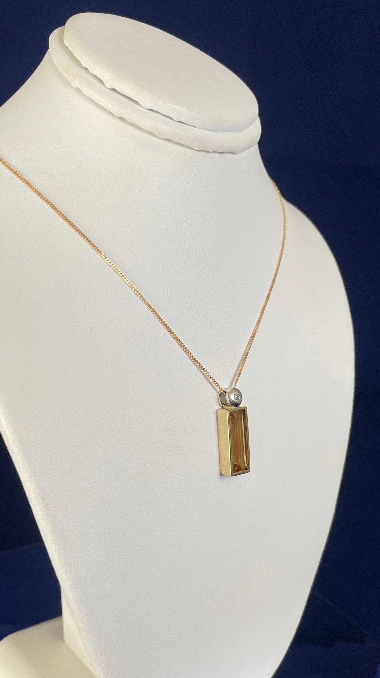 9ct Yellow Gold Baguette Citrine & White Gold Bale with One Diamond Pendant Necklace