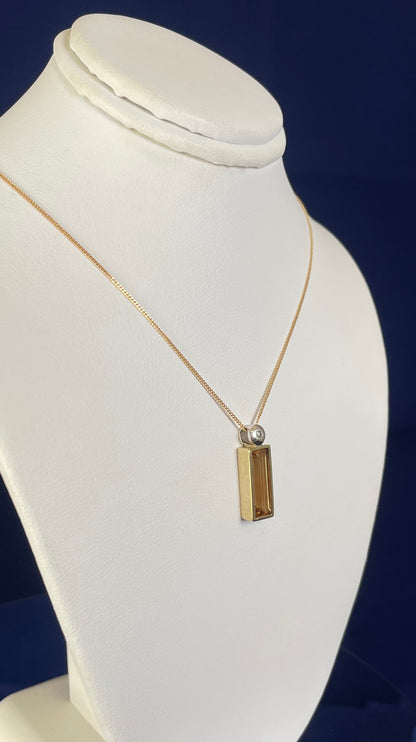 9ct Yellow Gold Baguette Citrine & White Gold Bale with One Diamond Pendant Necklace