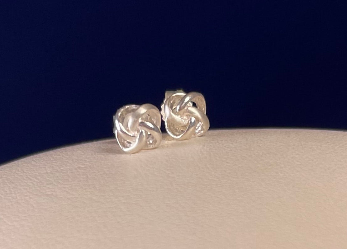 Small Knot/ Twist Earrings Rhodium Plated Silver