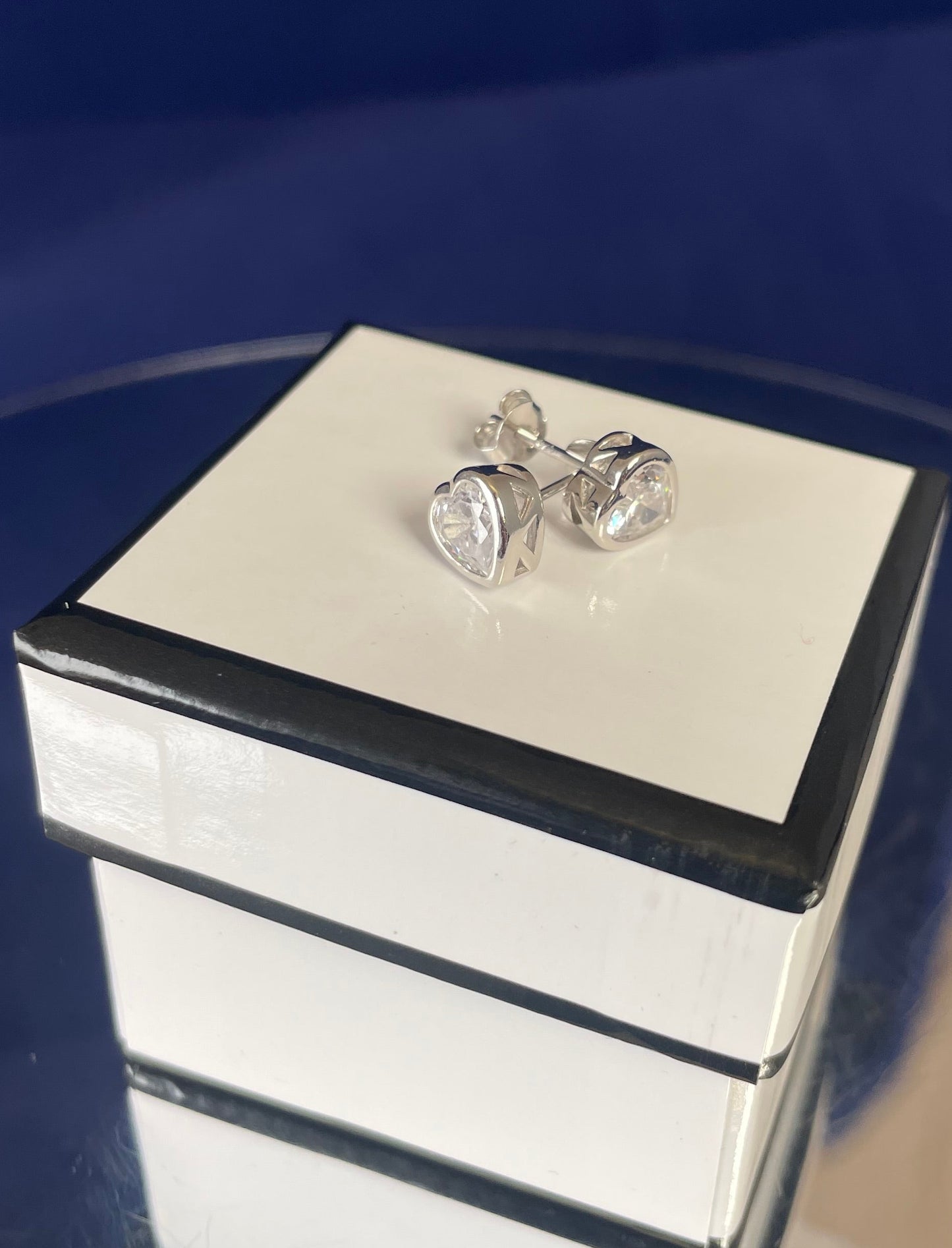 Rhodium-Plated Silver Heart Earrings With Cubic Zirconia