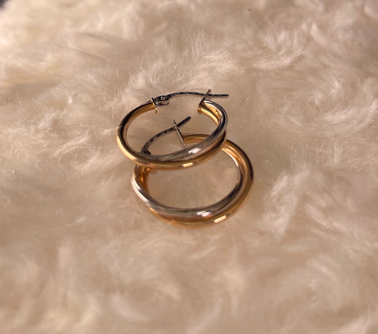 9ct White & Yellow Gold Russian Hoop Earrings