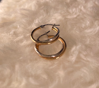9ct White & Yellow Gold Russian Hoop Earrings