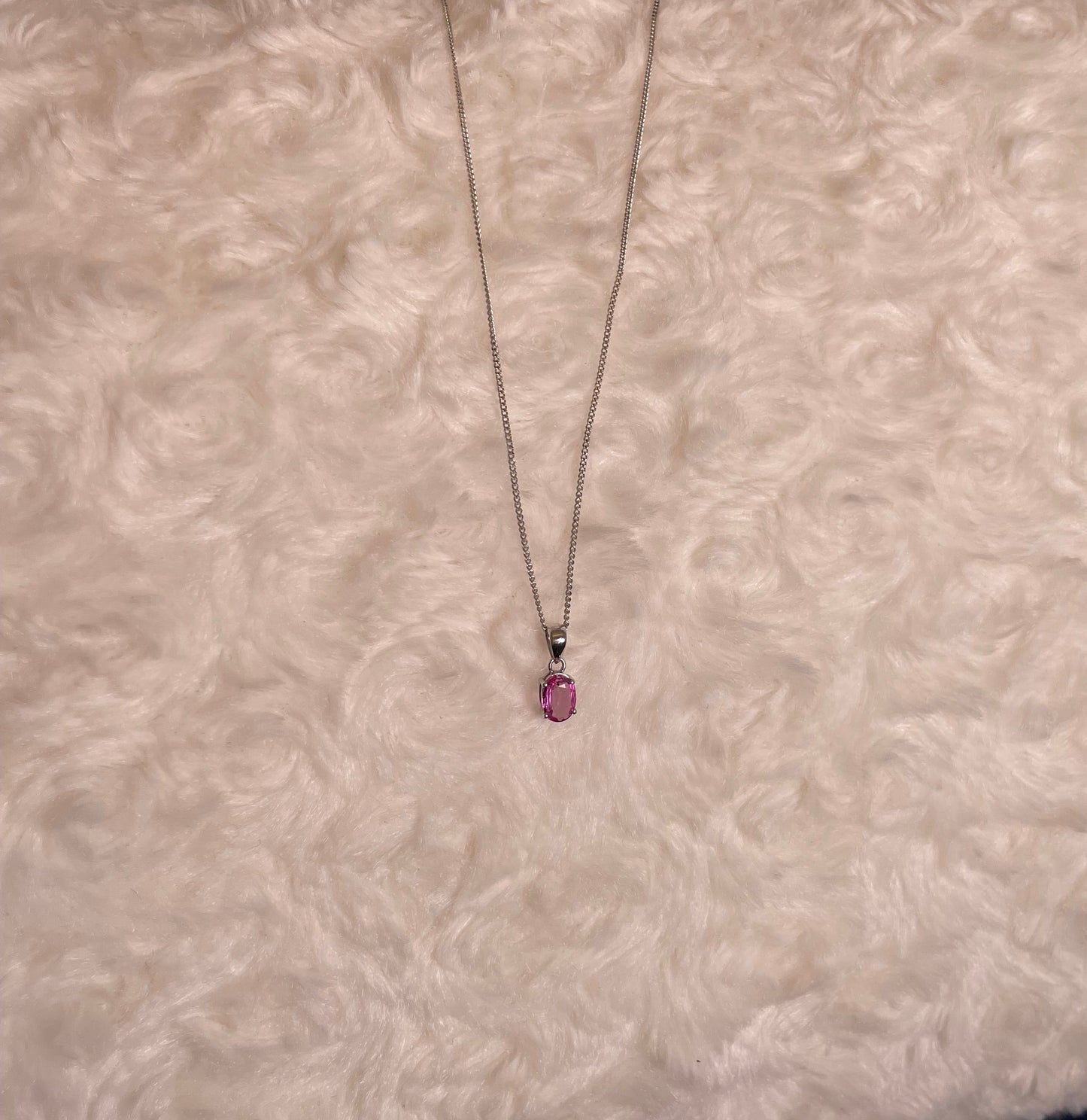 9ct White Gold Oval Pink Sapphire Pendant Necklace