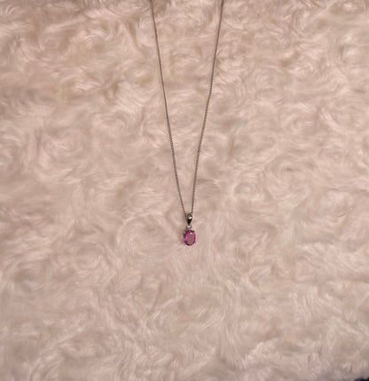 9ct White Gold Oval Pink Sapphire Pendant Necklace