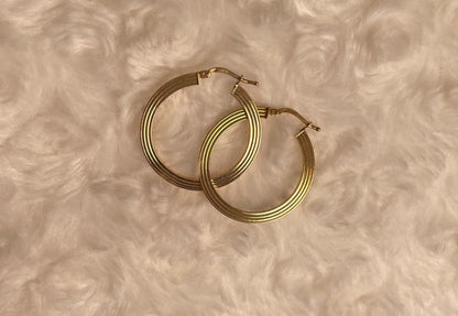 9ct Yellow Gold Flat Hoop Earrings.