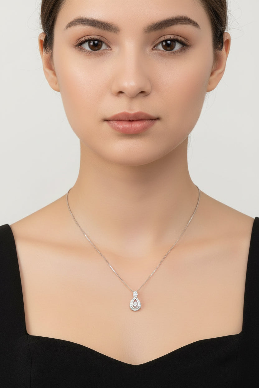 9ct White Gold Figure Eight Diamond Pendant Necklace
