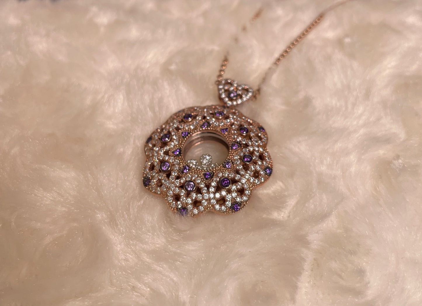 Rose Gold-Plated Flower Pendant Necklace with Cubic Zirconia