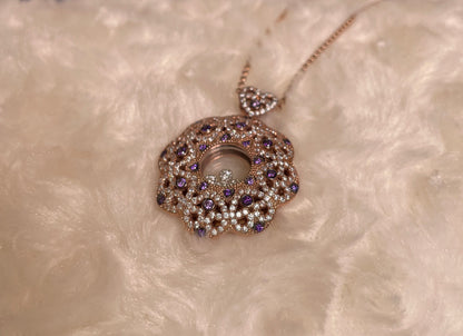Rose Gold-Plated Flower Pendant Necklace with Cubic Zirconia