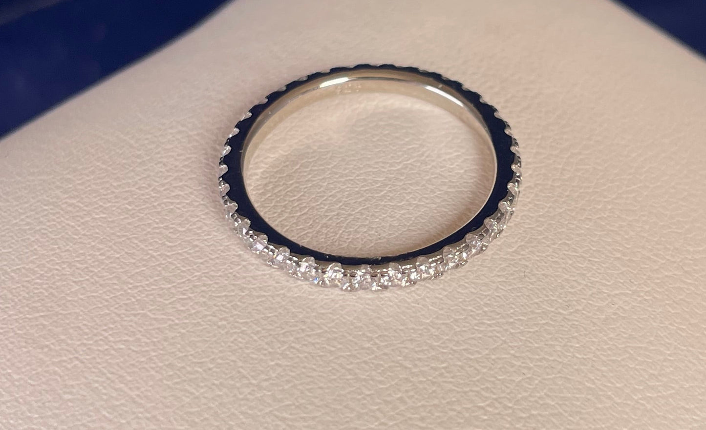 Fine Band Full Eternity Pave Setting Cubic Zirconia Rhodium Plated