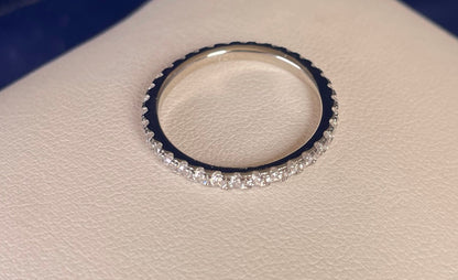 Fine Band Full Eternity Pave Setting Cubic Zirconia Rhodium Plated