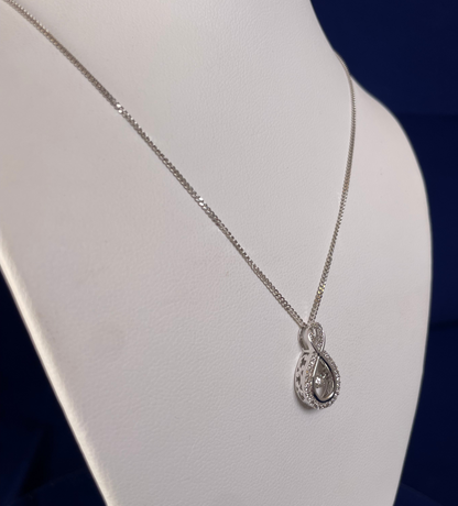 9ct White Gold Figure Eight Diamond Pendant Necklace