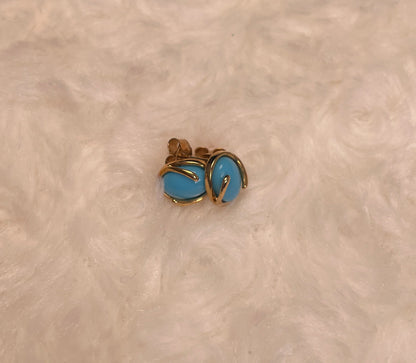 9ct Yellow Gold Oval Turquoise Cabochon Stud Earring