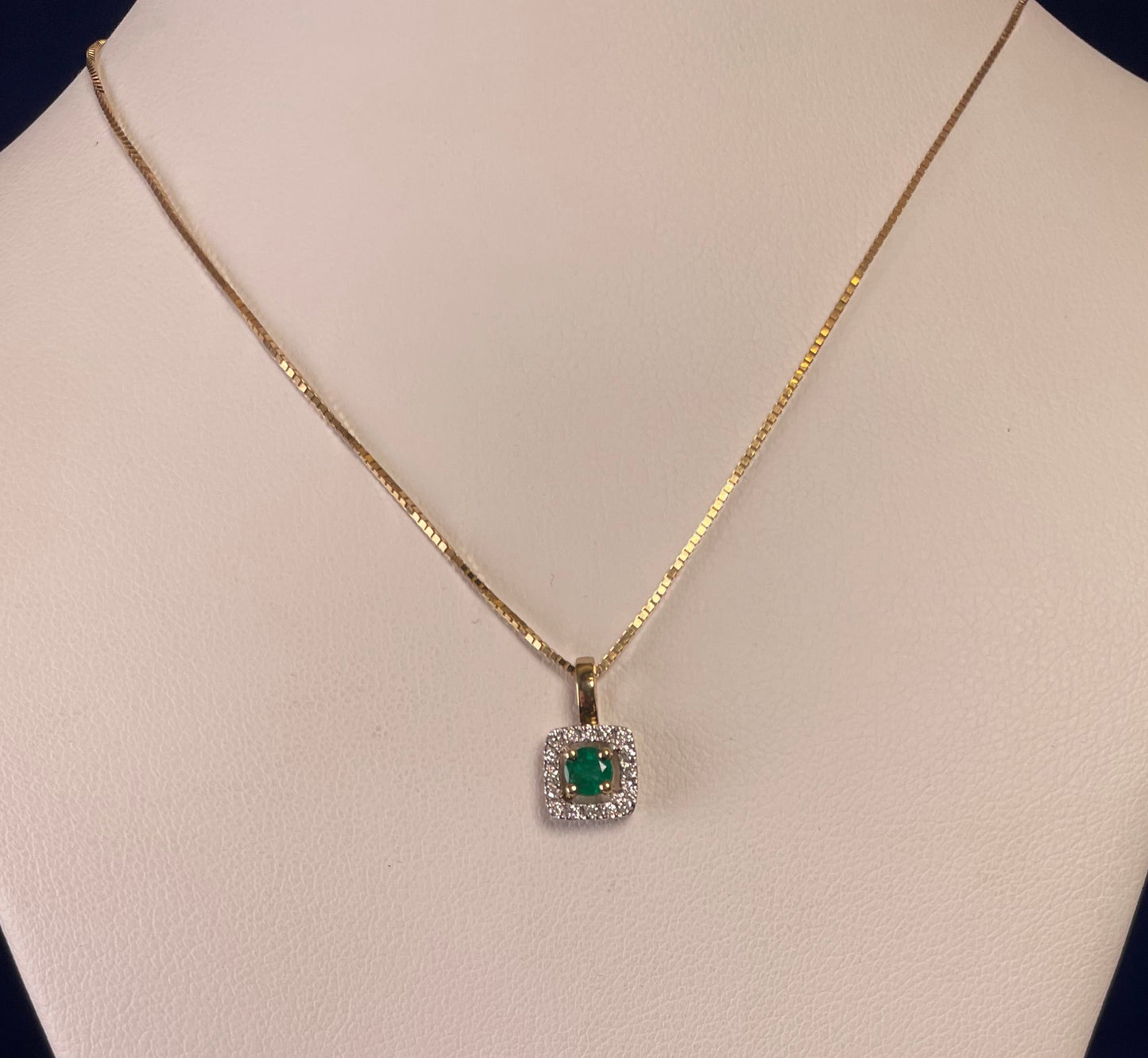 9ct Yellow Gold Emerald With Diamond Cluster Pendant Necklace