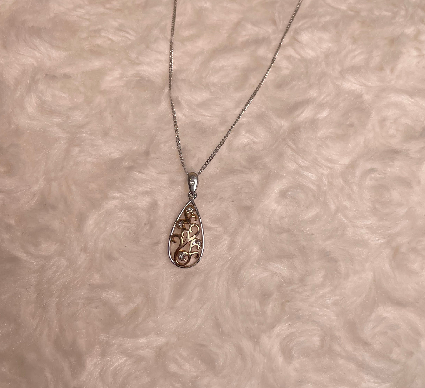9ct White & Rose Gold Pear Shape Pendant Set With Diamonds Necklace