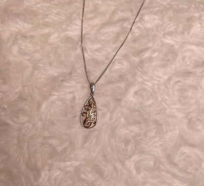 9ct White & Rose Gold Pear Shape Pendant Set With Diamonds Necklace