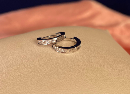 Rhodium-Plated Petite Hoop Earrings with Cubic Zirconia