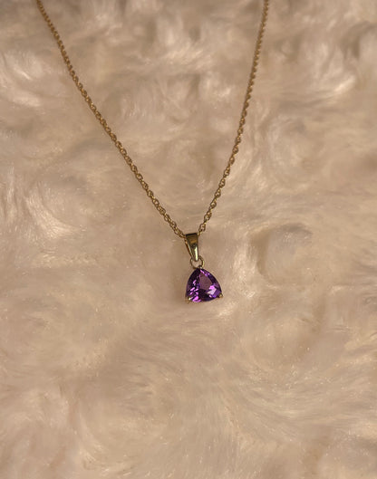 9ct Yellow Gold Amethyst Triangle Pendant Necklace