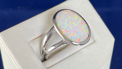 Oval Split Shoulder Ring with a Synthetic Opal