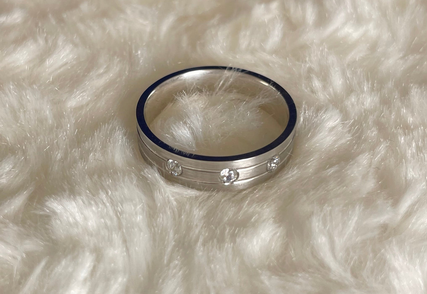 Matte Finish Flat Court Band with Cubic Zirconias