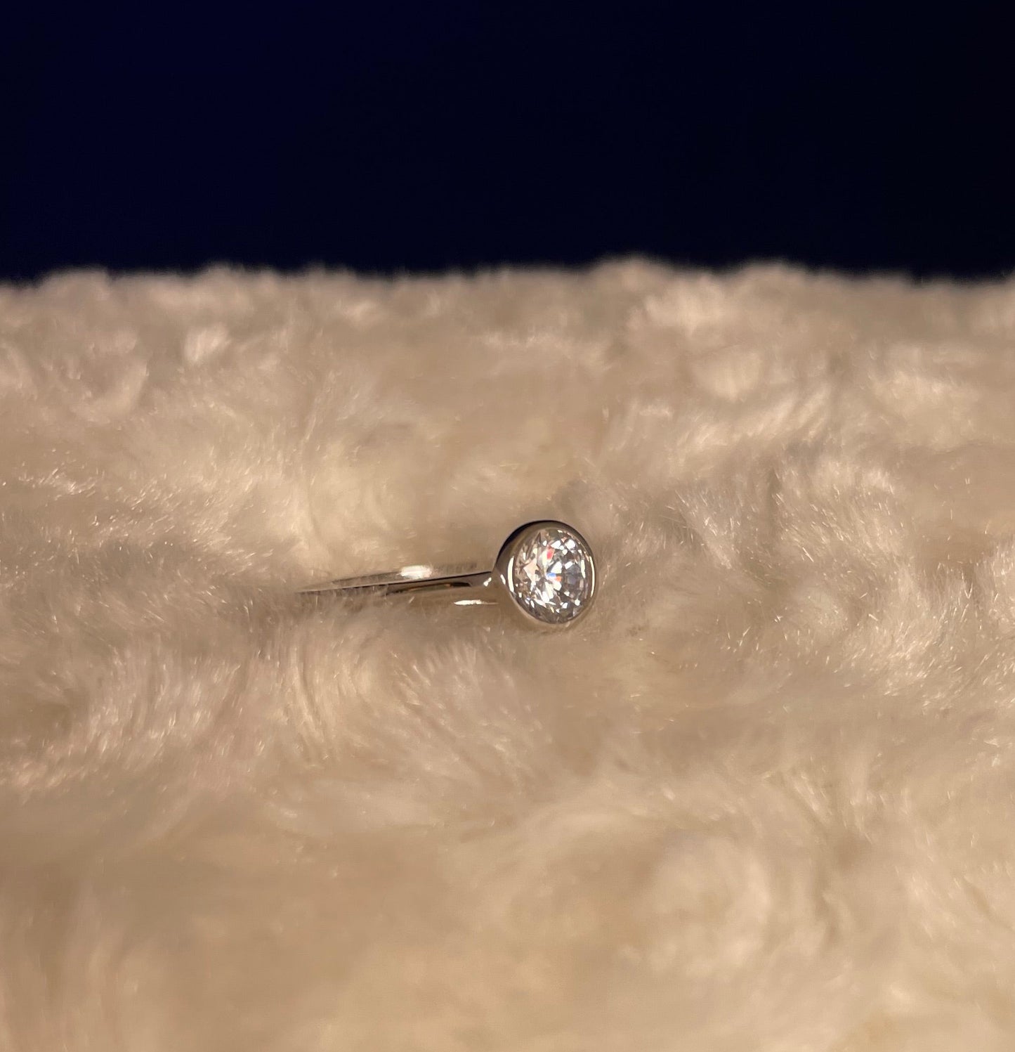 Rhodium-Plated Silver Round Cut Solitaire Cubic Zirconia Bezel Set
