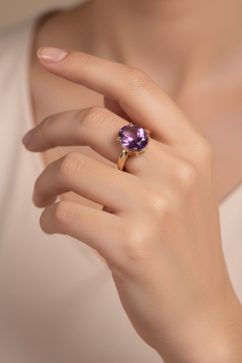 9ct Yellow Gold Pineapple Cut Amethyst Ring