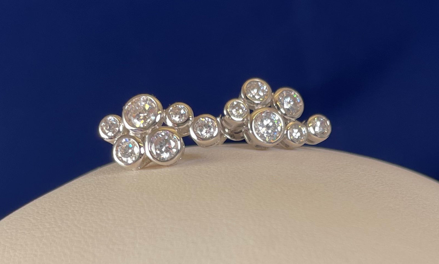 Rhodium-Plated Silver Boodle Style Earrings with Cubic Zirconia