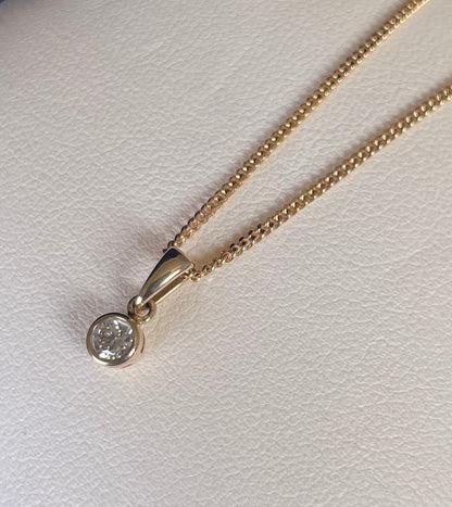 9ct Yellow Gold Delicate Diamond Solitaire Pendant Necklace