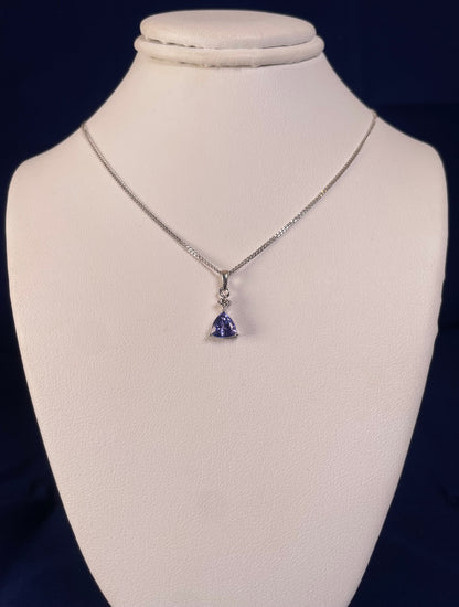 9ct White Gold Triangle Tanzanite Pendant with Small Diamond Necklace