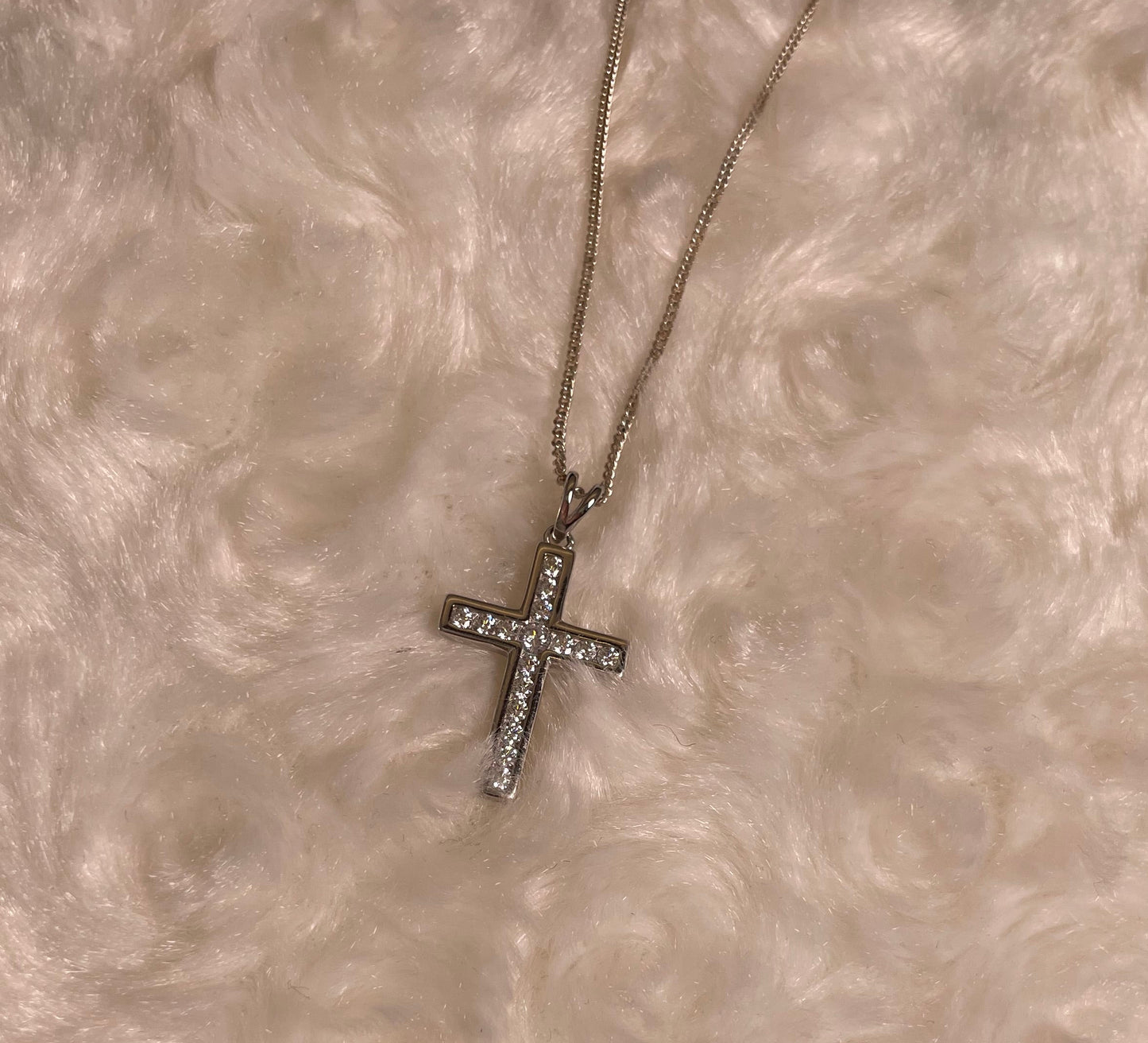 Silver Cross Pendant Necklace with Cubic Zirconia