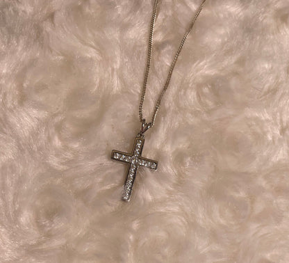 Silver Cross Pendant Necklace with Cubic Zirconia