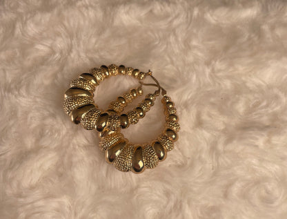 9ct Yellow Gold Patterned Loop Hoop Earrings