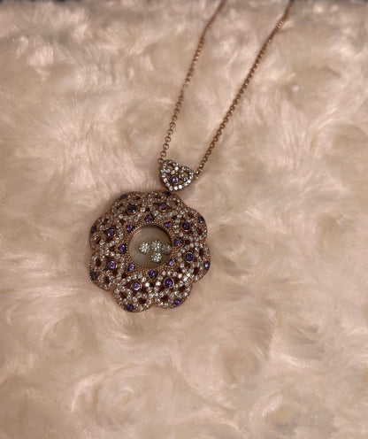 Rose Gold-Plated Flower Pendant Necklace with Cubic Zirconia