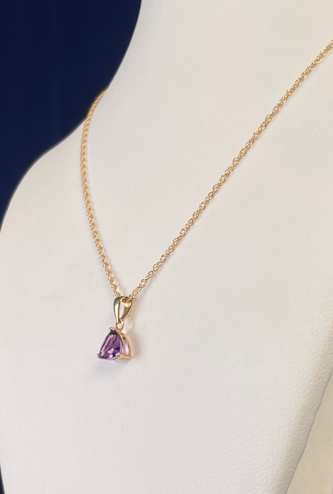 9ct Yellow Gold Amethyst Triangle Pendant Necklace