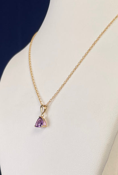 9ct Yellow Gold Amethyst Triangle Pendant Necklace