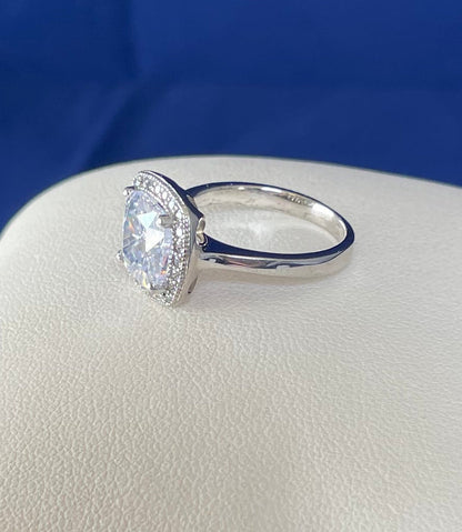Rhodium-Plated Silver Large Cushion Shape Cubic Zirconia Cluster Ring