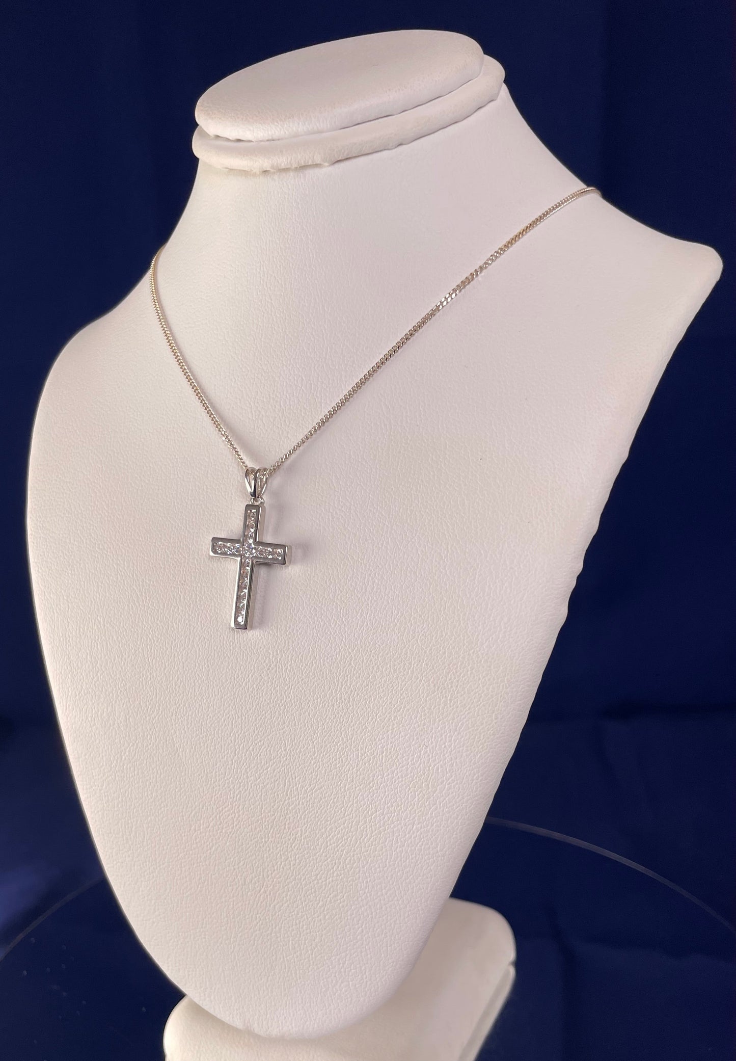 Silver Cross Pendant Necklace with Cubic Zirconia
