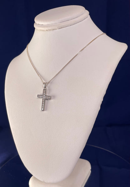 Silver Cross Pendant Necklace with Cubic Zirconia
