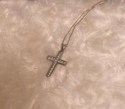 Silver Cross Pendant Necklace with Cubic Zirconia
